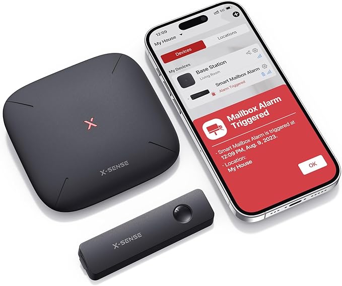 Smart Mailbox Alarm, Wireless Long Range Mailbox Alert, Mailbox Sensor with Base Station for Delivered Mail